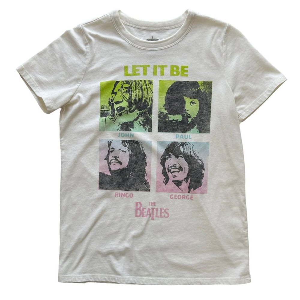 The Beatles Let It Be Womens XS Boho Rainbow Graphic Short Sleeve T-Shirt White